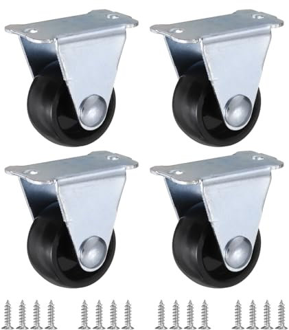 PATIKIL 1 Rigid Caster Wheels, 4 Pack Silent Fixed Plate Casters with M4 Screws Load Capacity 33Lbs for Furniture Workbench Cart Trolley One Direction Rolling, Black(NO Brake)