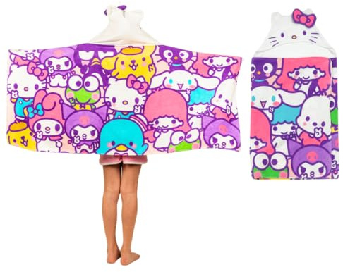 Hello Kitty & Friends Kids Super Soft Bath/Pool/Beach Soft Cotton Terry Hooded Towel Wrap, 24 in x 50 in, (Officially Licensed Product) By Franco
