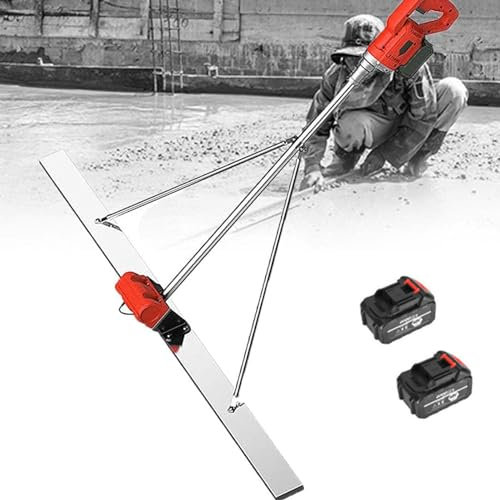 Kit Vibrant amélioré pour Chape en béton,Outil Vibrant de Finition de béton avec Plaque en Acier Inoxydable et Batterie 6000 mA,Chape électrique sans Fil,2Battery-1.8M