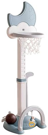 iZEL Kids Basketball Hoop Kids Set-4 in 1 Toddler Basket Ball for Children-Indoor and Outdoor Sports Game Soccer Ball & Golf Stand-Baby Boys, Girls Home, Garden Activity Portable Gift (Puru Blue)