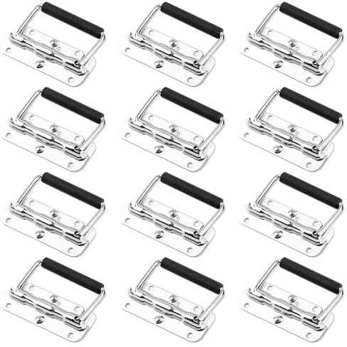 SEUICYNE Lot de 12 poignées pliantes en acier inoxydable - 110 mm x 40 mm - Poignée de caisse à ressort - Poignée argentée - Poignée de transport - Pour boîte de rangement, valise, porte, boîte à