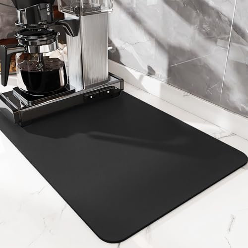 SOQKEEN Tapis Egouttoir Vaisselle 30x40cm Noir, Super Absorbant, Pliable et Antidérapant, Tapis de Séchage Rapide pour Cuisine, Bar, Machine à Café