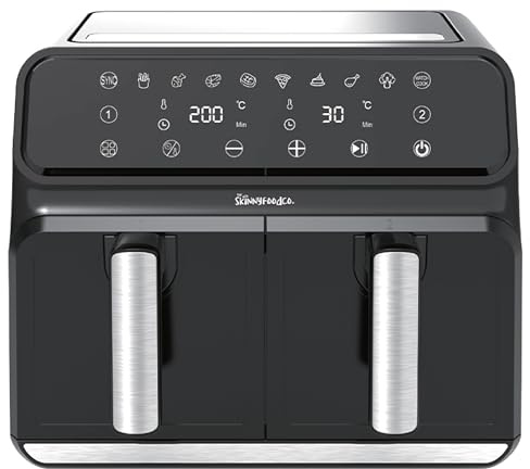 Skinny Food Co Dual Tray 8L Air Fryer - Dual Basket 2 Drawer Air Fryer | 8L capacity with Sync Function & Digital Controls - Oil-Free Healthy Cooking, Dishwasher-Safe Drawers, Black