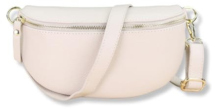 Blade Gold Bauchtasche Echtleder Damen, Stylische Gürteltasche mit 2 Gemusterten und Leder Abnehmbaren & Verstellbaren Breiten Gürteln, Crossbody Bag (Creme Gold-1, Mittel)