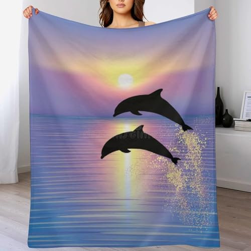 AAPZY Kuscheldecke Flanell Flannel 3D Decke Gedruckte Fleecedecke Weich Wohndecke Tagesdecke Sofadecke Delfin Decke Sofa & Bett （140×180cm）