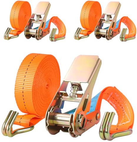 Pamatio Spanngurte mit Ratsche - [2 Stück] 5m 800kg 0.8T Zweiteilig 25 mm Ratschengurt,Spanngurt,Zurrgurte für Ladungssicherung Motorrad - TÜV/GS Zertifiziert (Orange)