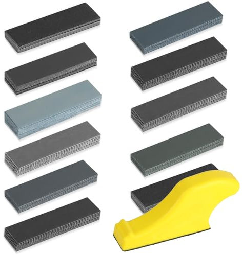 100 Fogli di Carta Vetrata, Grana da 120 a 5000 Carta Abrasiva a Umido e a SeccoCarta Vetrata per Legno Muro Metallo Vetro Carrozzeria Auto, (9 x 3 cm), con Blocco Abrasivo