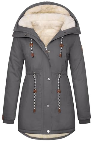TOMEEK Women Parka Winter Coat Warm Fleece Lined Jacket Thick Quilted Hooded Outerwear Windproof Cotton Padded Overcoat with Pockets