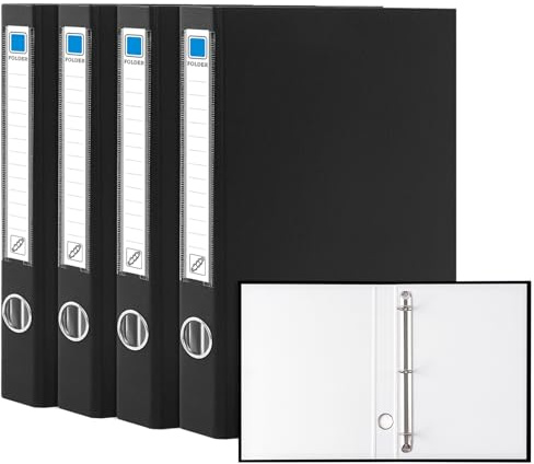 GUOKOFF Ring Binders A4, 4 Pcs 3 D-Ring Binders, 45mm Spine, Heavy Duty Board Construction Ring Folders for School, Office (Black)