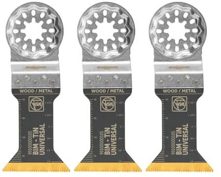 FEIN Sägeblatt E-Cut Universal Bi-Metall mit höhe Lebensdauer, Sägeblatt für Tiefeschnitte, Ve. 3 stk., Breite 44 mm, Länge 55 mm, Starlock Aufnahme, Titan beschichtetes Bi-Metall Sägeblatt