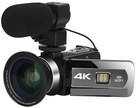 EKOUQIN Cámaras de Video 4K Stream Auto Focus 4KMP Videocámara Digital Cámara Lenta Micrófono Vlog Grabación Videocámara Webcam Película, Disco, transmisión(128G SD Card,with Lens Microphone)