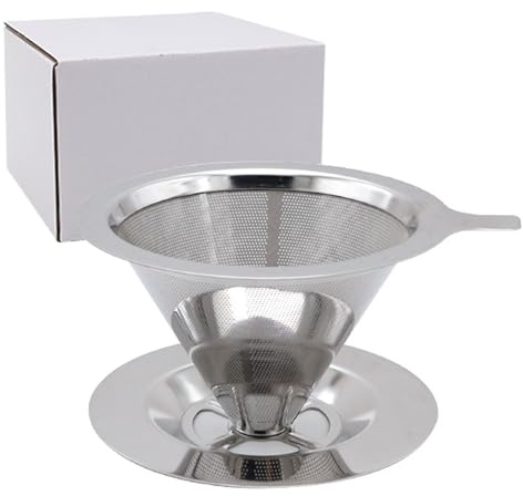 URBEST Coffee Dripper, Stainless Steel Pour Over Coffee Maker for Single Cup Brew, Slow Drip Paperless Coffee Filter, Double Mesh Design of Manual Reusable Cone Filter