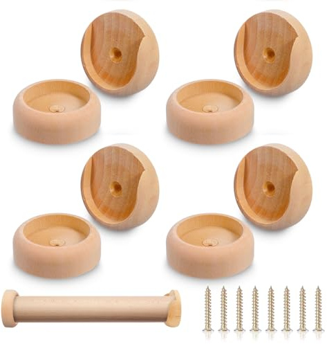 ADLABLD 8 Pcs Wooden Closet Rod Holders Pole Sockets Set, Closet Rod Support Brackets with 8 Screw for Shower Bathroom Curtain Clothing Store