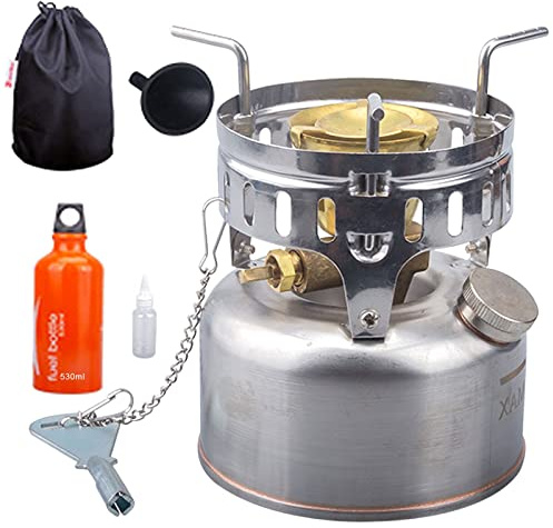 Réchaud de camping portable, mini réchaud de camping à essence, réchaud de randonnée ultraléger avec sac de rangement pour la cuisine en plein air, poids : 405 g/810 g