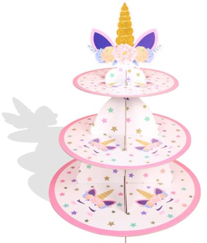 3 Tier Unicorn Cupcake Stand, Round Birthday Party Dessert Display Holder for Baby Shower, Magical Theme Party Decoration