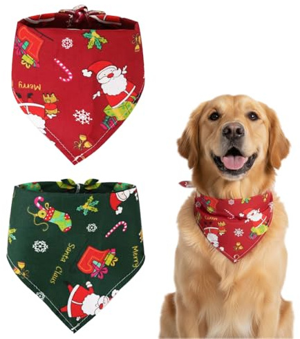 2er Pack Weihnachten Hundehalstuch verstellbares Haustier-Halstuch für Hunde und Katzen Schal Dreieck Lätzchen Rot Grün