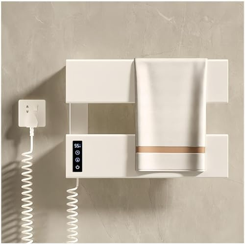Calentador de toallas eléctrico, toallero térmico montado en la pared con pantalla LED, control de temperatura de 40 a 65 ℃ para calefacción de baño, toallero calefactado