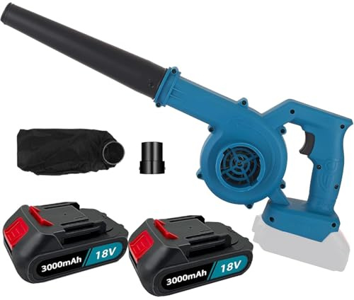 Akku Laubbläser für Makita 18V,Elektrischer Hand-Laubbläser Akku Gebläse Mit 2 x 3000mAh Akku, 2-in-1 Elektrischer Laubsauger/Laubbläser zum Blasen, Saugen und Laubblasen