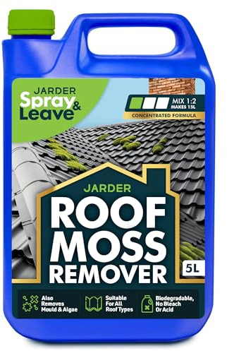 Jarder Moss Remover for Roofs 5L - Super Mix Strength Formula - Safe for Use on all Roof Types - Removes Algae and Mould