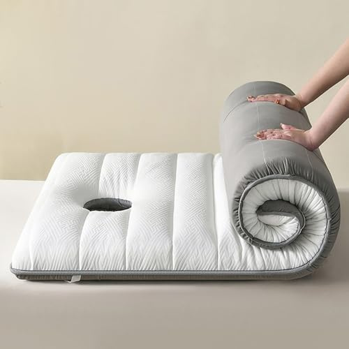 Surmatelas Table de Massage avec Trou Visage - Matelas Esthétique Épais Confort (Latex + Mousse), Tapis de Lit Cosmétique avec Élastiques de Maintien pour Salon de Beauté(Blanc,180x60x5cm)