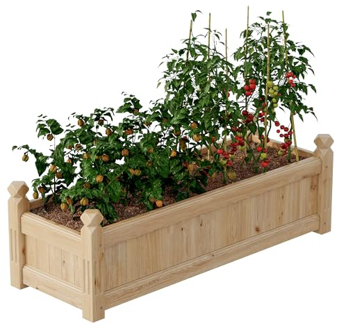 Bancal Elevado de Madera para Huerto 110x38x33 cm, Jardín y Balcón, Fácil Montaje sin Herramientas, Drenaje Abierto, Macetero Rectangular para Verduras, Flores y Hierbas