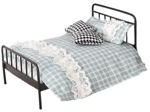 Miniaturbett – Zwölf Maßstab, Vintage-Stil, Matratzenmodell, schmiedeeiserner Rahmen, detailliertes Puppenmöbel-Set, für Rollenspiele, Innenausstellung, , Mädchen, Teenager, Dekoration