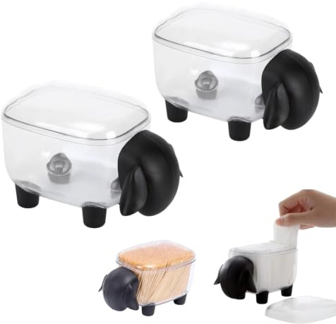 LIUKUANGDA 2 Stück Transparent Kosmetik Organizer Spender Schaf Form Kosmetik Make Up Tampon Aufbewahrung Wattestäbchen Behälter mit Deckel Wattestäbchen Halter für Badezimme(Schwarz)