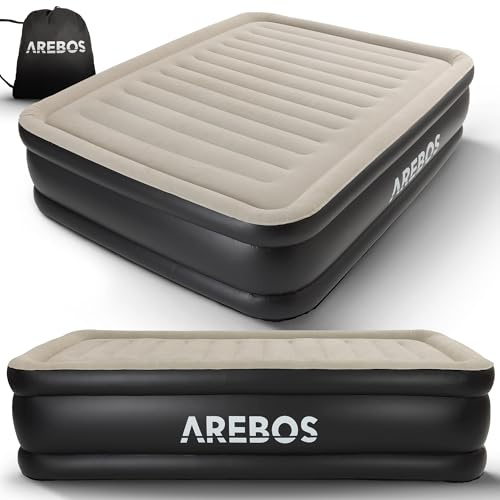 Arebos Aufblasbares Luftbett 203x152x51 cm für 2 Personen, integrierte Elektropumpe, selbstaufblasende Luftmatratze als Gästebett oder Campingbett Grau/Anthrazit