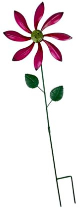 FytStycale Moulin à Vent en Fer avec Poteau, Ornement étanche, Sculpture de Moulin à Vent pour Allées de Jardin, Rose Rouge