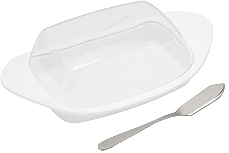 Aramox Plato de Mantequilla en Forma de , Caja de Mantequilla PP de Grado Alimenticio con Tapa y Cortador de Acero Inoxidable, Recipiente de 8,9 X 4,9 X 2,8 Pulgadas para , Queso, Postres, Cocina (#2)