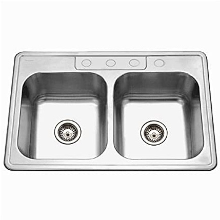 Houzer 3322-9BS4-1 Glowtone Double Bowl Drop-in Stainless Steel Sink, 33-by-22-by-9-Inch by HOUZER
