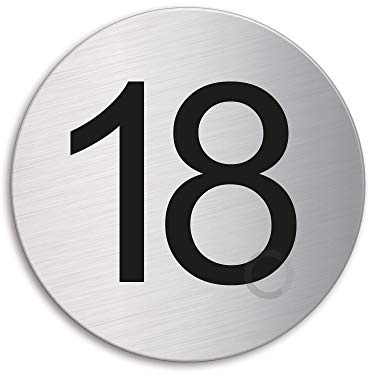 Plaque - Numéro de porte - 18 | Ø 75 mm auto-adhésif | acier inox brossé 40088