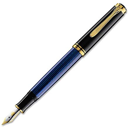 Pelikan Füllhalter Souverän 600, Schwarz-Blau, Feder EF (extra-fein), hochwertiger Kolbenfüller im Geschenk-Etui, 995308