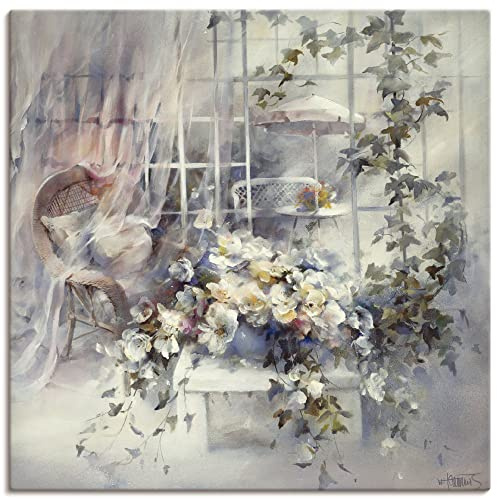ARTLAND Wanddeko Leinwand Bilder Wandbild 40 x 40 cm Botanik Blumen Malerei Weiß Bezaubernde Moment B9CK
