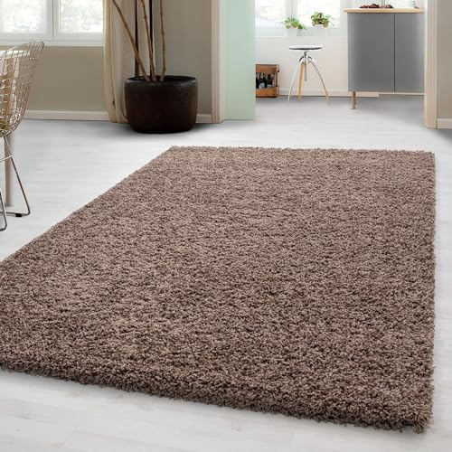Carpetsale24 Shaggy Hochflor Teppich 100x200 cm Mokka weich flauschig modern einfarbig Für Schlafzimmer oder Flur für Wohnzimmer Schlafzimmer Flur