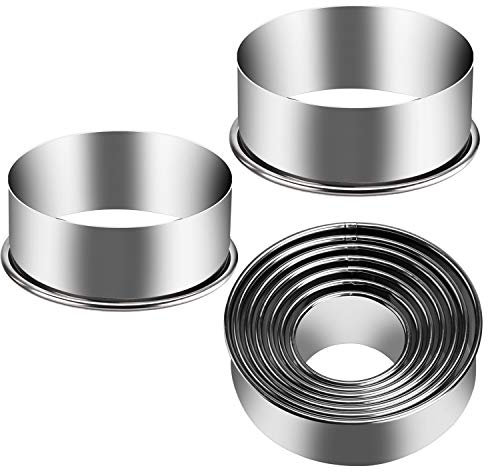 KSPOWWIN 9 Pieces Stainless Steel Cookie Cutter Set Biscuit Plain Edge Round Cutters Metal Ring Baking Molds
