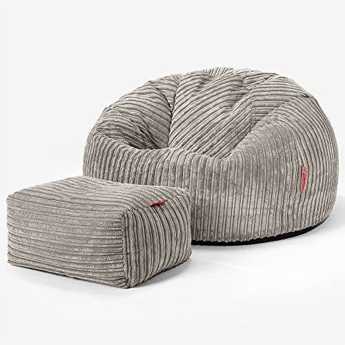 Lounge Pug, Klassischer Sitzsack Sessel mit Hocker, Cord - Nerzfarben