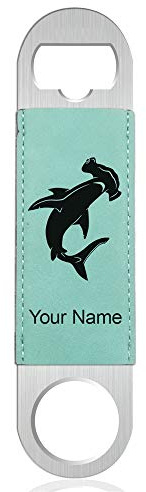 LaserGram Bottle Opener, Hammerhead Shark, Personalized Engraving Included (Faux Leather, Teal)