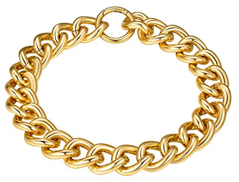 Collier Chaine Femme Grosse Maille Or Plaque 40 cm Bijoux Ras de Cou Punk Acier Epias Maillon Inoxydable Chunky Hip Hop