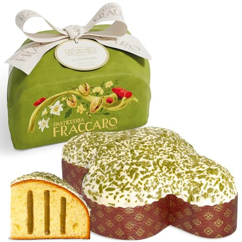Colomba Pasquale Artigianale Farcita con Crema al Pistacchio, 750gr- Pasticceria Fraccaro 1932, Glassata con Cioccolato e Scagliette al Pistacchio, Lievitazione Naturale con Lievito Madre - Incarto