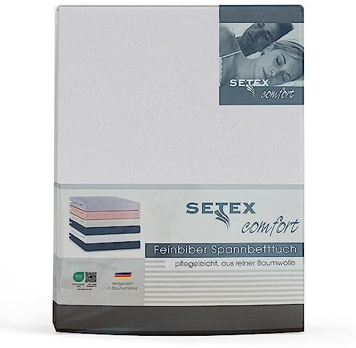 Setex - Feinbiber Bettlaken mit Gummizug kuschelig weich - Biber Spannbettlaken aus 100% Baumwolle mit rundum Spanngummi - Bettwäsche ganzjährig - Betttuch 180x200 cm Offwhite