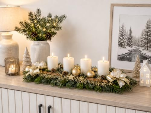 Adventskranz Creme-Gold 60 cm künstlich Weihnachten Advent Gesteck Adventsgesteck Kerzen