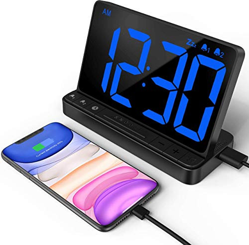 NOKLEAD Digital Wecker - Digitaler Alarm Clock mit 5 optionalen Alarmtönen, dimmer, Einstellbarer Alarmlautstärke, einfach zu bedienende Digitaluhr mit USB, großes LED Display, Snooze und 12/24hr