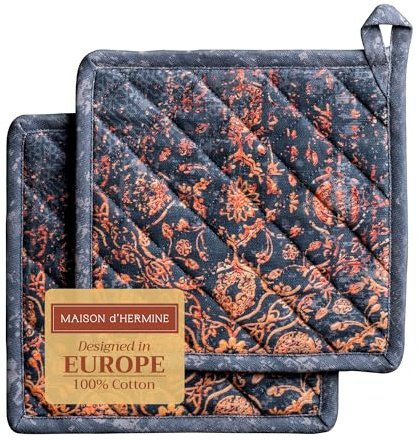 Maison d' Hermine Imperfection Set di 2 presine per barbecue, in 100% cotone, per pentole, forno, microonde, grigliate, per Ringraziamento, Natale (20cm x 20cm)