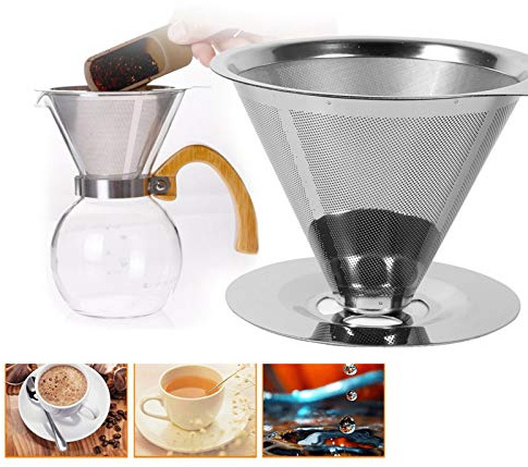 Zweischichtiger Kaffeefilter, praktisch und erschwinglich. Feiner Übergießfilter Waschbarer und wiederverwendbarer Edelstahl 3,94 x 2,36 Zoll Kaffeefilterbecher für Büro
