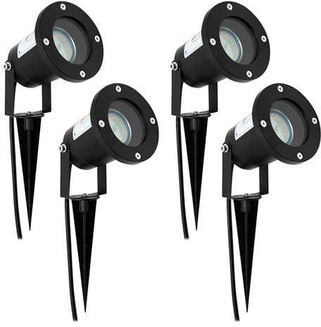Wondlumi 4er Gartenbeleuchtung 230V, GU10 Modern Gartenleuchte IP65 Schwenkbar Gartenlampen Aussen inkl. 5W Warmweiß 500LM Glühbirne