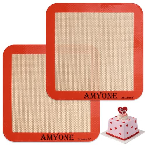 Silicone Baking Mats for 8 inch Square Cake Pan, Non-stick Reusable Cookie Sheet Liner for Baking Pan, Professional Food Grade Oven Liner Sheets Mats for Bread/Toast/Pastry/Cookie/Pie/Pizza 2 PCS 8x8