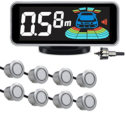 8 Parking Sensors kit Car Auto Vehicle Reverse Backup Radar System Distance Detection LCD Distance Display Sound Warning (8 Parking Sensors kit (Silver))