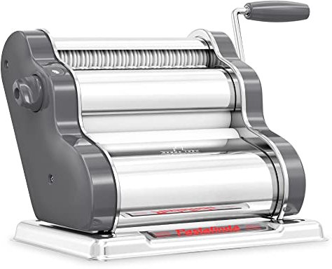 PASTALINDAClassic 200 Pasta Maker Machine, 20 cm Wide Rollers, 9 Thickness Positions, 2 Cutting Positions, Stainless Steel. Includes Reinforced Hand Crank And Two Clamps (Gray)