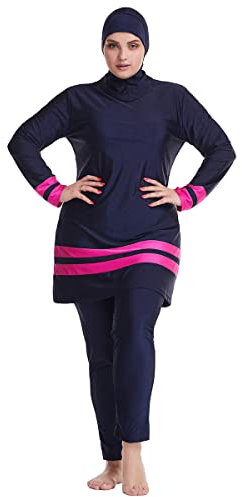 AWIBMK Muslimische Badeanzüge für Frauen, Übergröße, volle Abdeckung, Bademode, bescheidener islamischer Hijab, Damen-Badeanzug, Burkini, dunkelblau, X-Large
